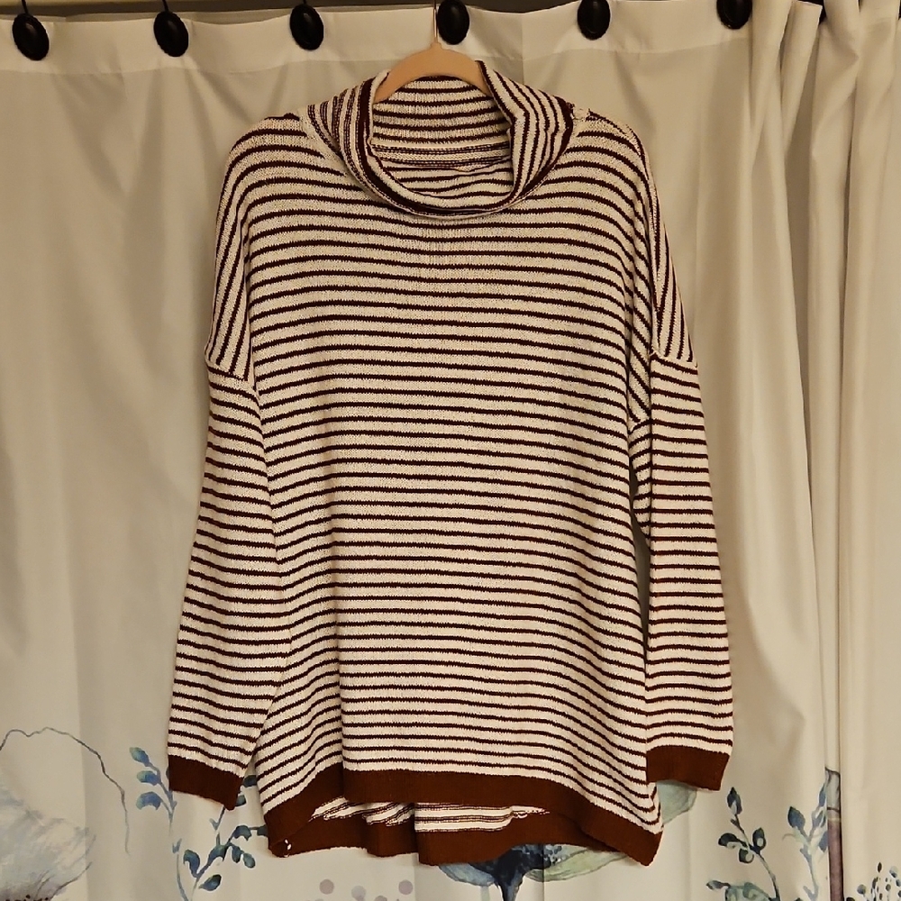 Cozy Striped Cowl Neck Sweater